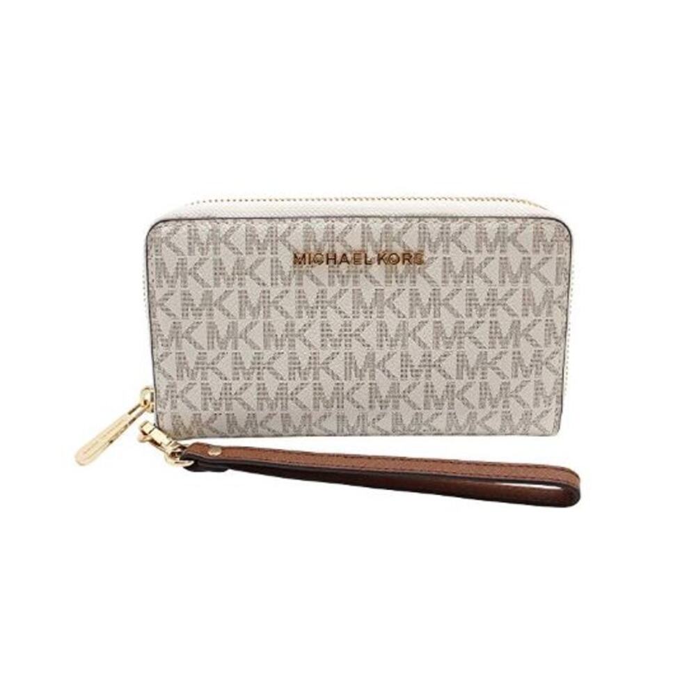 NWT Women PVC Large Signature Multifunction Wrist Wallet with Zip Black One Size